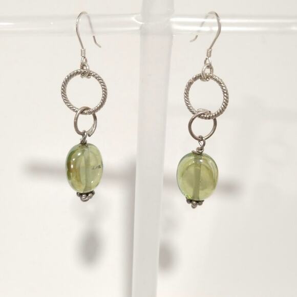 925 Sterling Silver Green Caribbean Amber Dangle Drop Earrings Circle Hook Lot - Picture 1 of 6